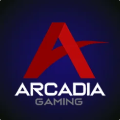 สัญลักษณ์ตัวอักษร A สีแดงกับคำว่า ARCADIA GAMING