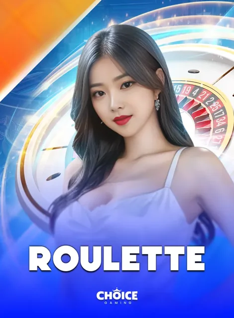 โต๊ะ ROULETTE มีดีลเลอร์หญิงกับวงล้อรูเล็ตบนพื้นฟ้า
