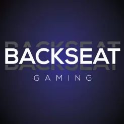 สัญลักษณ์ Backseat Gaming ตัวอักษร BACKSEAT GAMING สีขาว