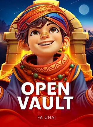 เด็กชายสวมหมวกลายถิ่นหน้าตู้เซฟในเกม Open Vault ค่าย FA CHAI