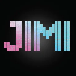 ตราแบรนด์ JIMI ตัวอักษร JIMI พิกเซลสีชมพูฟ้า