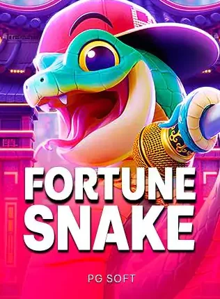 รูปงูสีฟ้าสวมแว่นบนพื้นชมพู Fortune Snake จาก PG SOFT