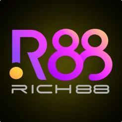 ตรา R88 RICH88 ตัวอักษร R88 สีม่วงส้มกับคำว่า RICH88